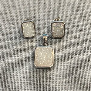 Elegant Sterling Silver and White Druzy Jewelry Set